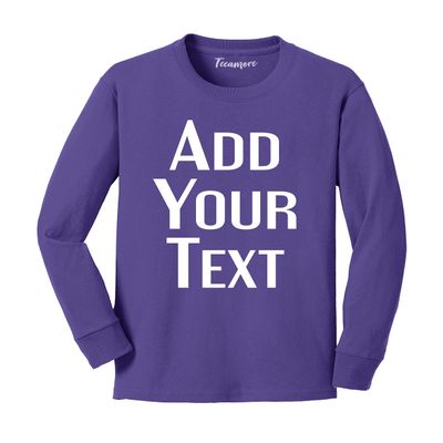 Custom Youth Long Sleeve Shirt Add Your Own Personalized Text Team Number Name Purple