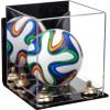 Better Display Cases Acrylic Mini - Miniature (not Full Size) Soccer Ball Display Case with Mirror Case, Gold Risers, Wall Mount and Clear Base (B03/A015) view 1