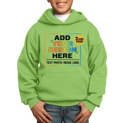 Custom Youth Hoodies Add Your Own Image Pullover Hooded Text Front Back Side Lime