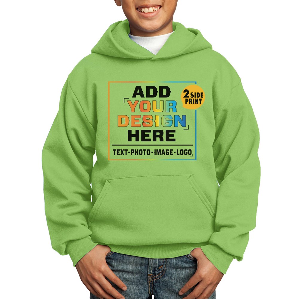 Custom Youth Hoodies Add Your Own Image Pullover Hooded Text Front Back Side Lime