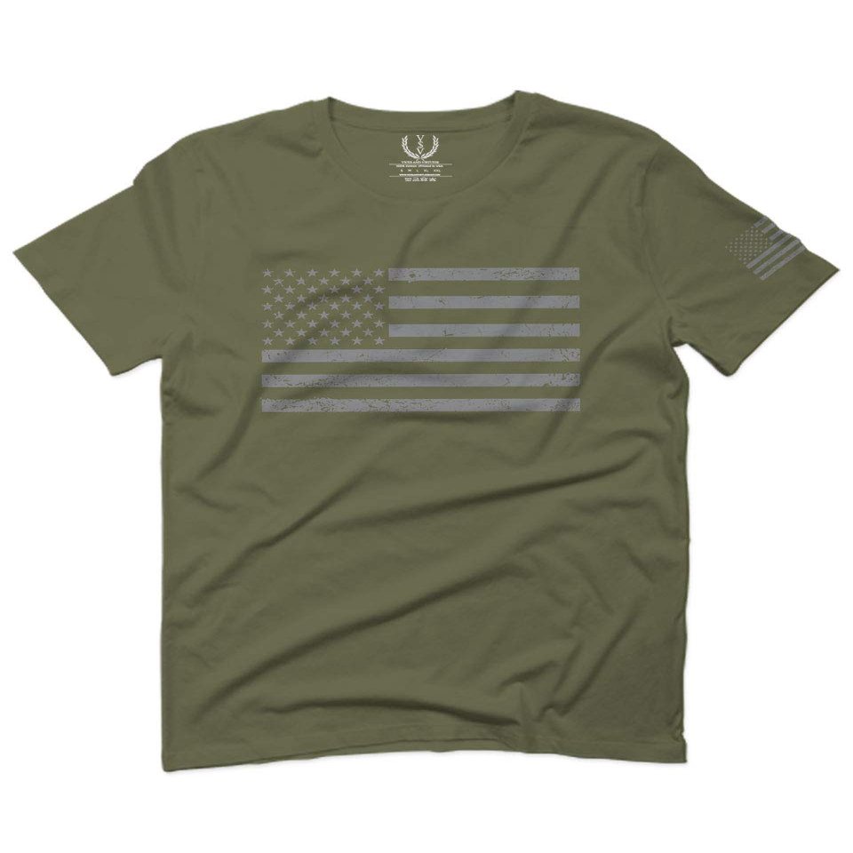 0176. Gray America USA American United States Vintage Flag Patriotic Style for Men T Shirt (Olive Green, 2X-Large)