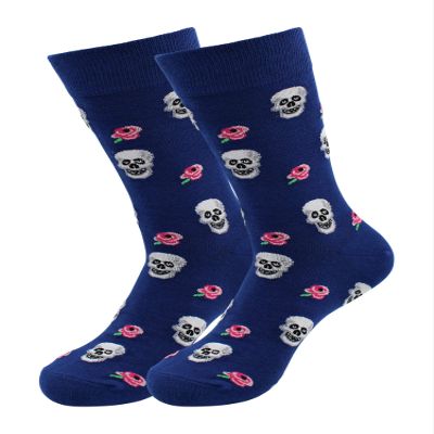 Real Sic Fun Socks for Men and Women - Cozy Cotton Dress Socks with Colorful Designs - Cool, Casual, Trippy Patterned (Skull & Flowers)