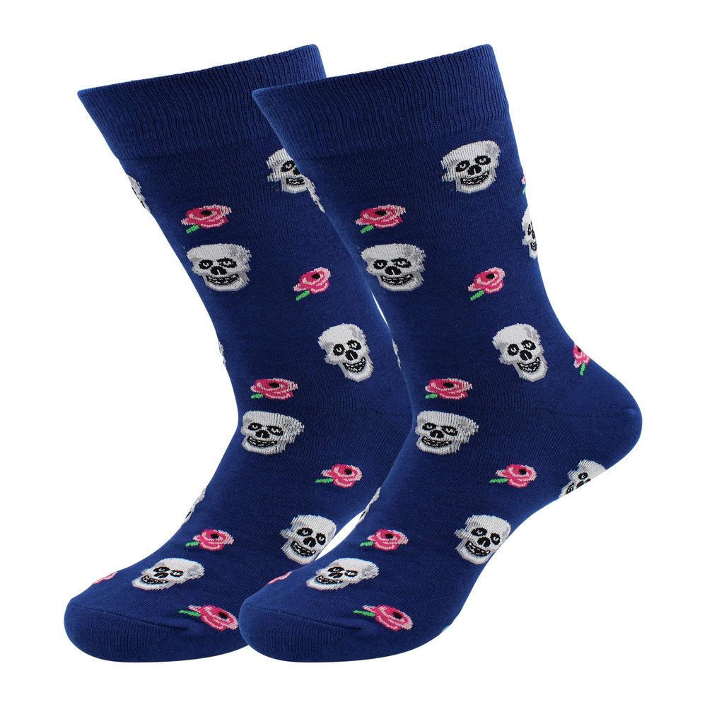 Real Sic Fun Socks for Men and Women - Cozy Cotton Dress Socks with Colorful Designs - Cool, Casual, Trippy Patterned (Skull & Flowers)