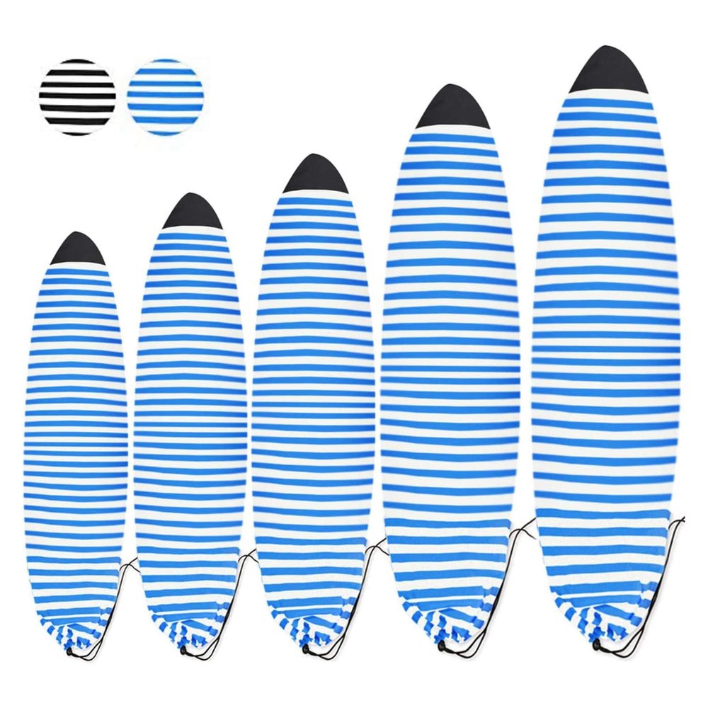 UCEDER Surfboard Sock Cover,Lightweight Stretch Board Bag for Sun Protection,Foldable Surfboard Sock Sleeve Perfect for Travel and Transportation(Blue and White, 6'10'')