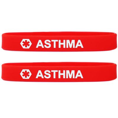 SayitBands 2 Pack of Youth Sized Asthma Medical Alert Wristband Bracelets Red