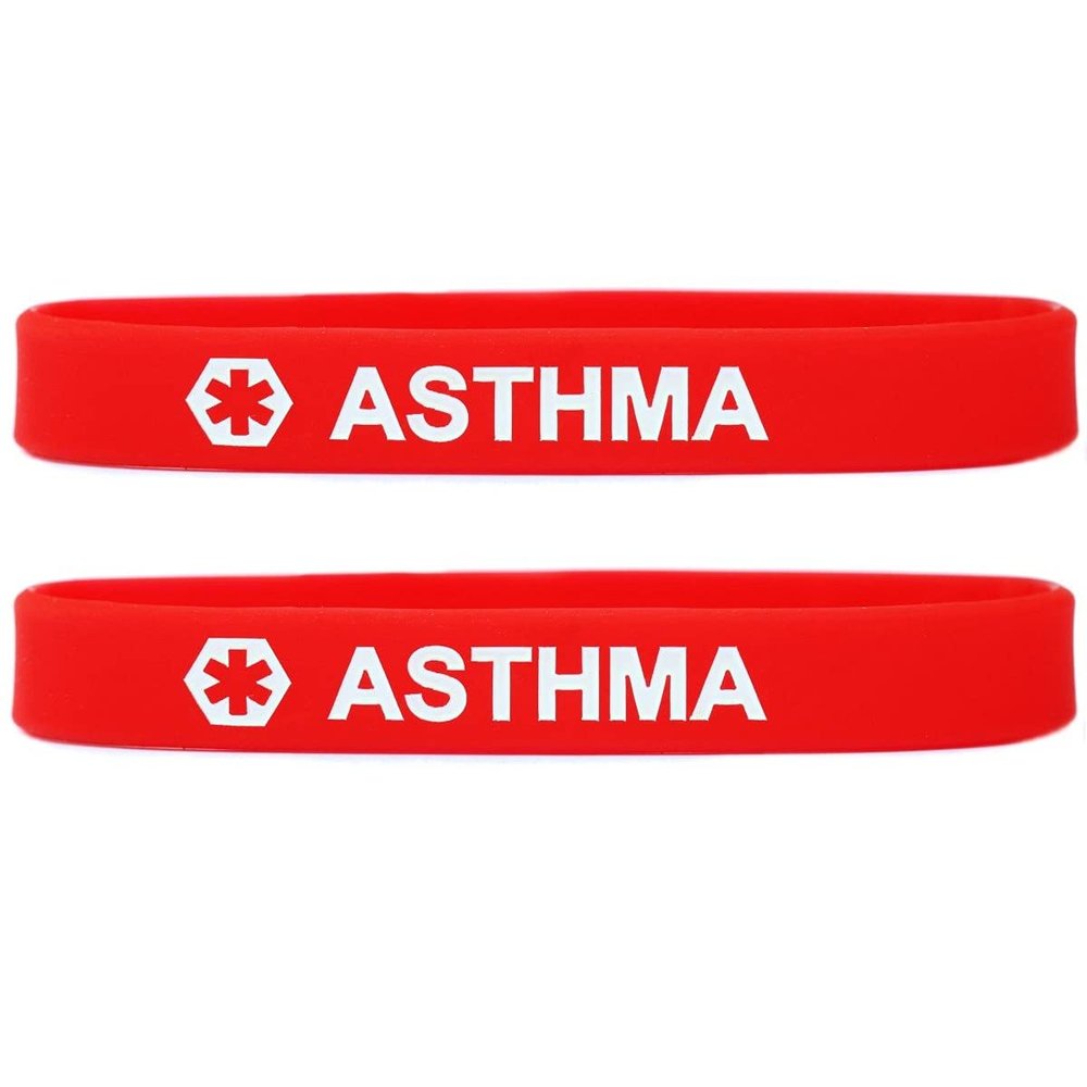 SayitBands 2 Pack of Youth Sized Asthma Medical Alert Wristband Bracelets Red