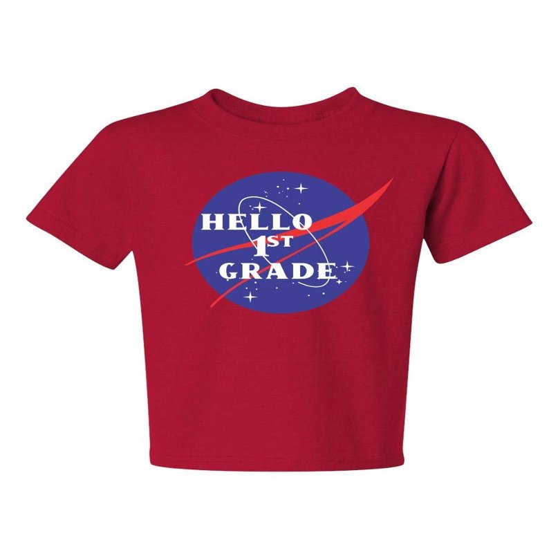 ALLNTRENDS Kids Youth T Shirt Hello 1st Grade Back to School Tee Cool Space (XL, Red)