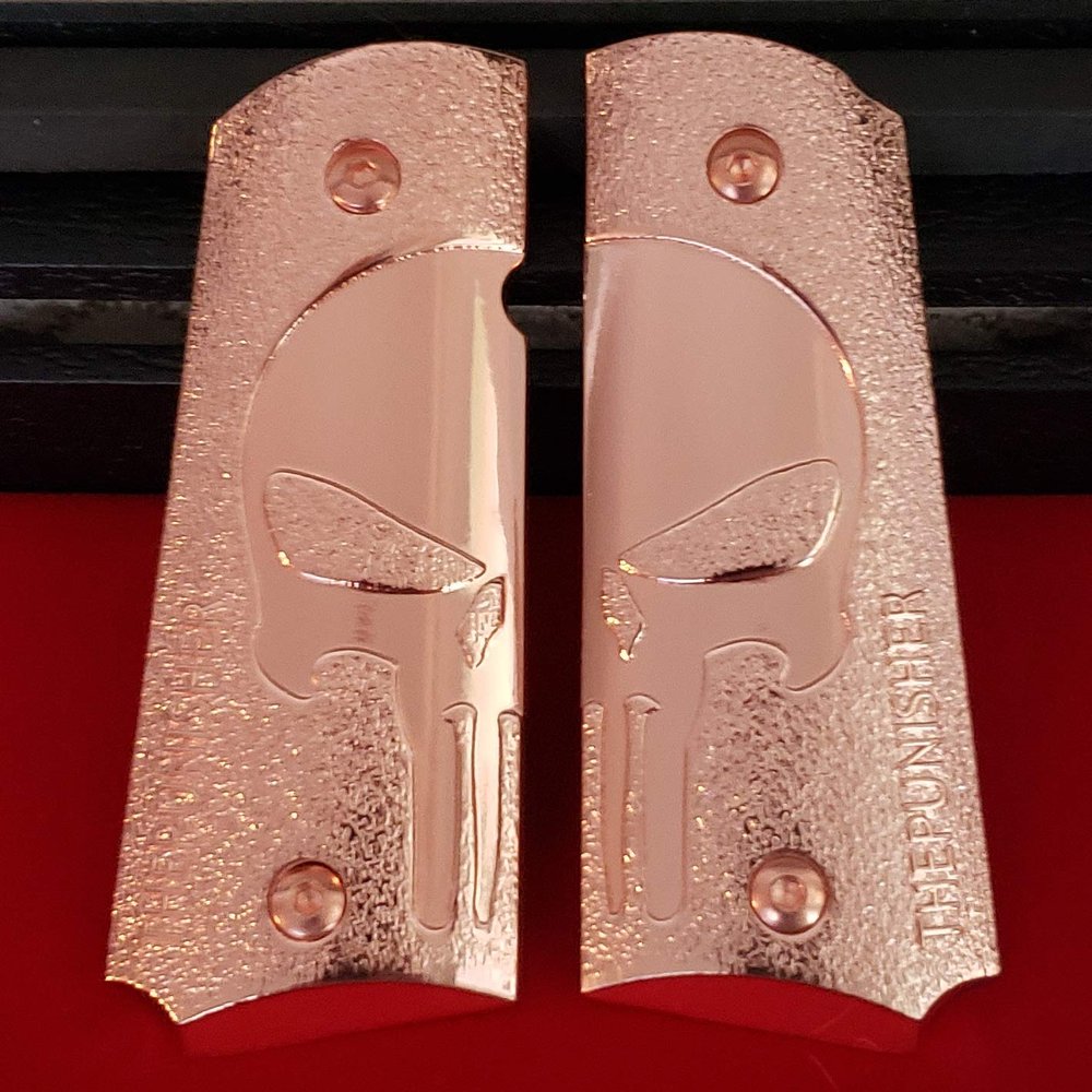 1911 Full Size Grips Government Skull Rose Gold Screws Included