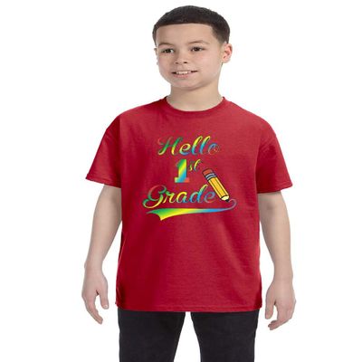 ALLNTRENDS Kids Youth T Shirt Hello 1st Grade Back to School Tee Cute Pencil (M, Red)