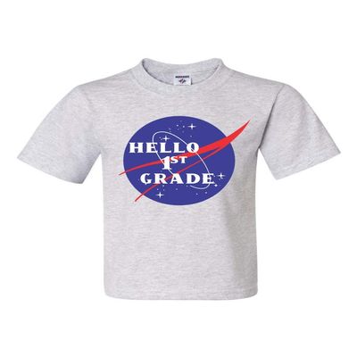 ALLNTRENDS Kids Youth T Shirt Hello 1st Grade Back to School Tee Cool Space (XL, Ash)