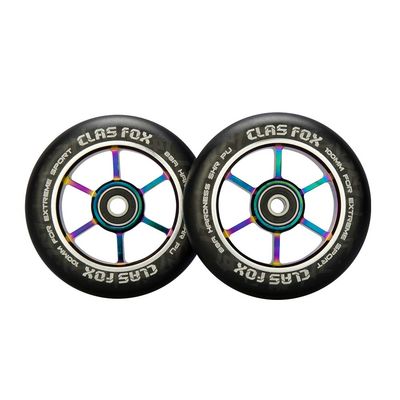 CLAS FOX 100mm One Pair Pro Stunt Scooter Wheels with ABEC-9 Bearings CNC Metal Core Graviti (2pcs) (Black PU Rainbow Core)