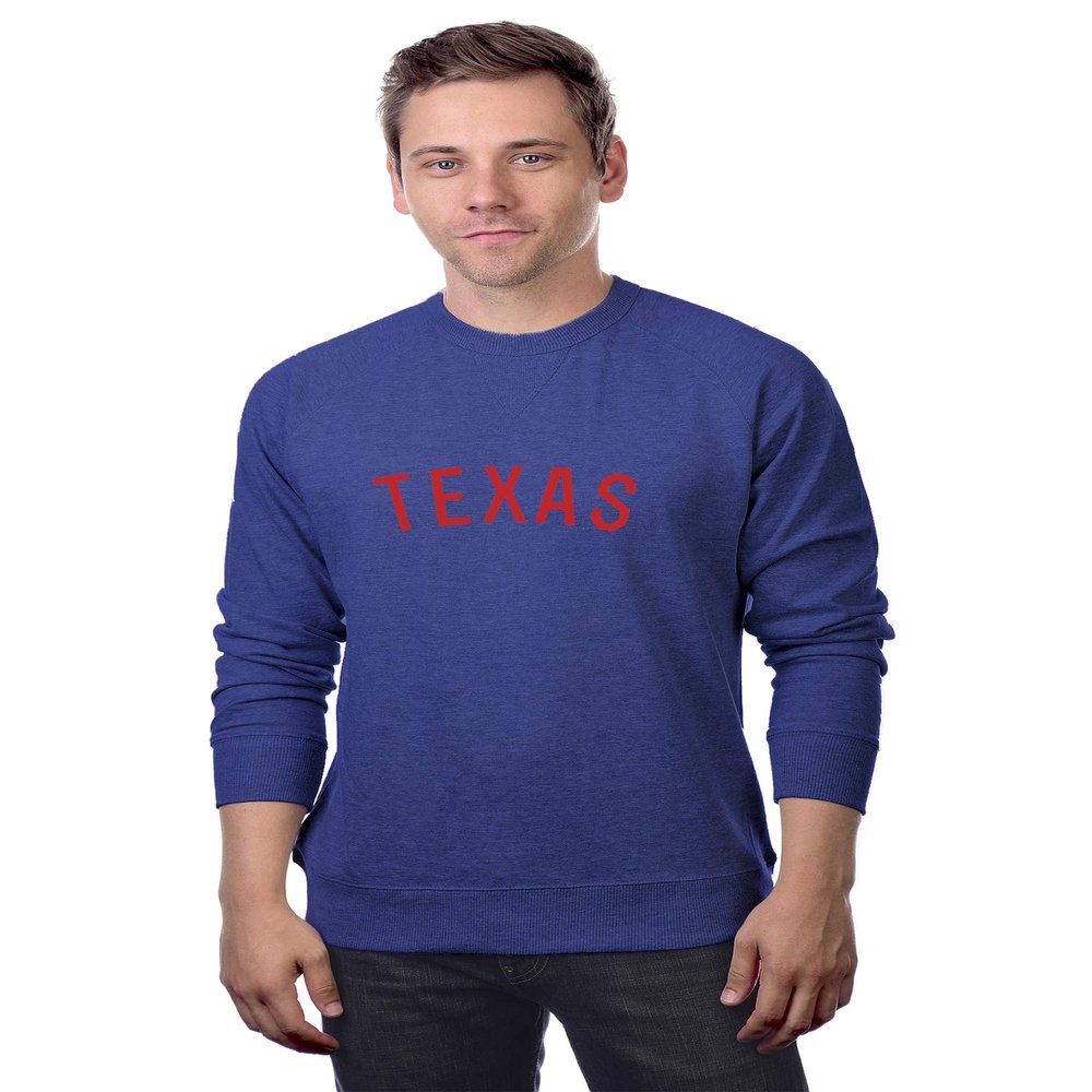 Daxton Texas Sweatshirt Athletic Fit Pullover Crewneck French Terry Fabric, Denim Sweatshirt Red Letters, M