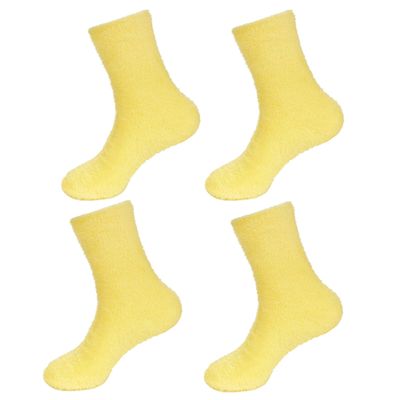 BambooMN Women's Extra Large Fuzzy Soft Colored Cozy Plush Warm Fluffy Socks - Yellow - 4 Pairs