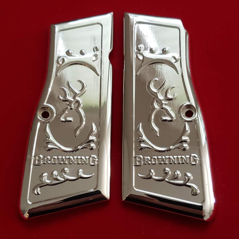Custom Browning Hi Power Grips Engraved Gun Grips Full Nickel Plated