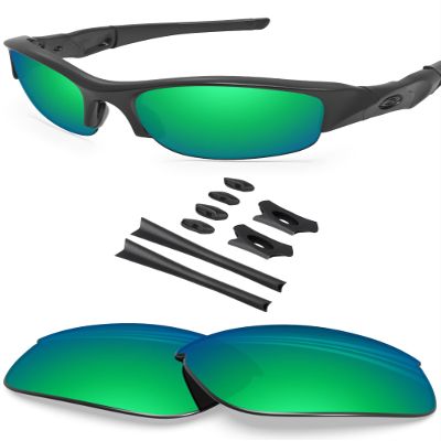 BLAZERBUCK Polycarbonate Polarized Replacement Lenses & Sock Kit for Oakley Flak Jacket OO9008/Flak Jacket Asian Fit - Emerald Green AR Coated