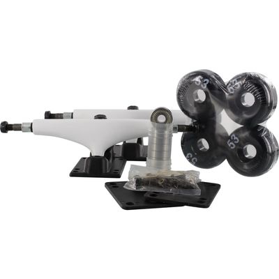 Essentials White Black Trucks with 53mm Black Wheels, Bearings & Hardware Kit - 5.5" Hanger 8.25" Axle (Set of 2)