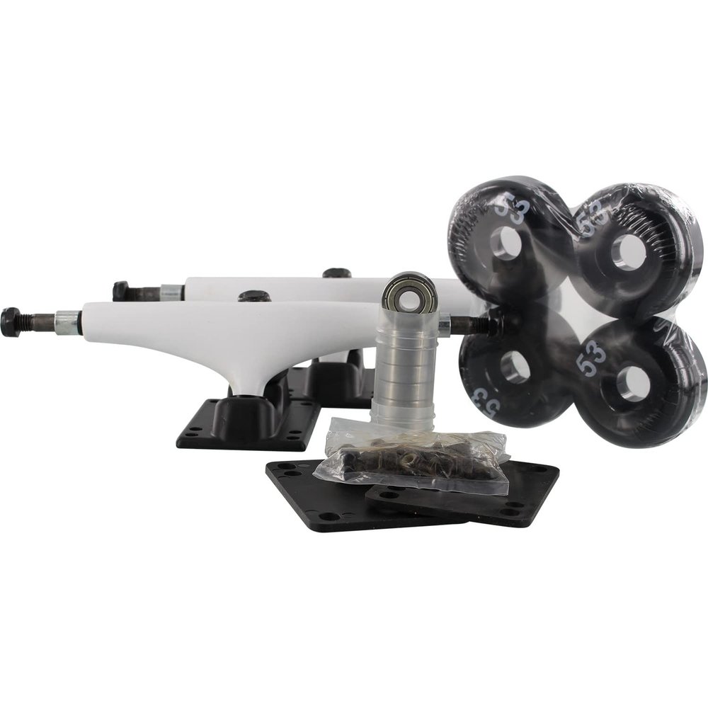 Essentials White Black Trucks with 53mm Black Wheels, Bearings & Hardware Kit - 5.5" Hanger 8.25" Axle (Set of 2)