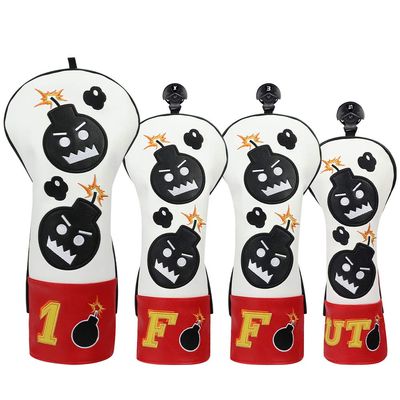 Craftsman Golf Driver Headcover Embroidery Bomb, Red and White PU Leather Golf Head Covers for Driver Fairway Woods Hybrids (4pcs(1,F,F,UT)