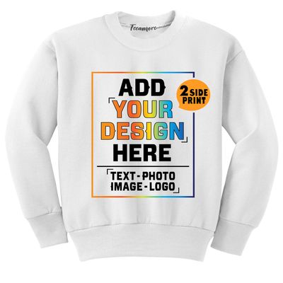 TEEAMORE Custom Youth Crewneck Sweatshirt Add Your Own Image Design Text Front Back Side White
