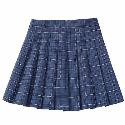 Big Girls Pleated Skirt Teen Girls School Uniform Plaid Skirt, Blue, Size 13-14 Years (Tag170)
