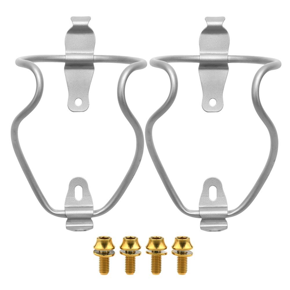 Yaruijia Titanium Alloy Bicycle Water Bottle Cages Lightweight Mountain Bike Cup Holder with M5x12mm Ti Bolt Pack of 2 (Golden Bolt)