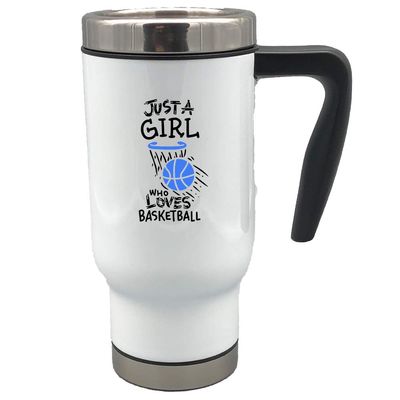 Just a girl who loves basketball 17 oz stainless steel travel mug (Blue)
