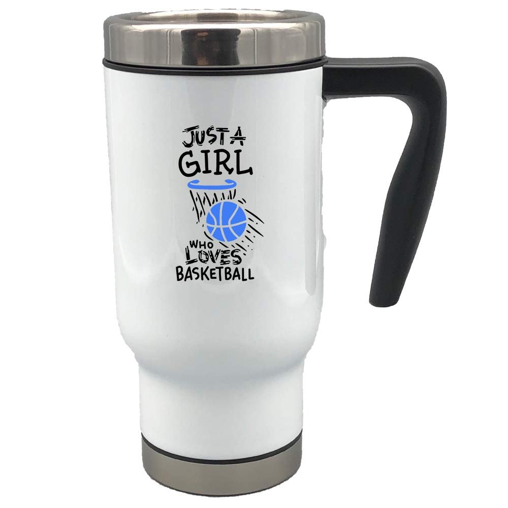 Just a girl who loves basketball 17 oz stainless steel travel mug (Blue)