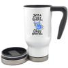 Just a girl who loves basketball 17 oz stainless steel travel mug (Blue) view 3