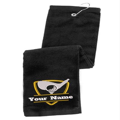 Printualist Personalized Golf Towel - Custom Embroidered Design & Name - Golf Clubs and Golf Balls Design - 16" x 26", Black, Absorbent Cotton Terry Velour Fabric