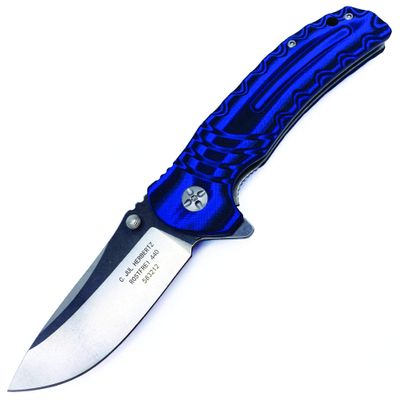Herbertz German 440 Stainless Steel Folding Pocket Knife Ball-Bearing Lock, Unique tow-toned stonewashed Blade Finish, Blue G-10 Handle, Good for Outdoor Cooking Camping