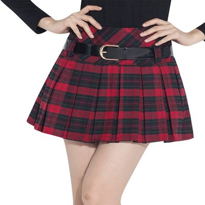 chouyatou Women's A-Line Plaid Wool Blend Pleated Skirt Side Zipper (XX-Large, H475-Red)