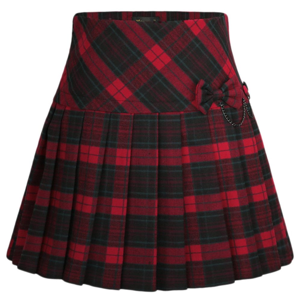 chouyatou Women's A-Line Plaid Wool Blend Pleated Skirt Side Zipper (XX-Large, 65Red)