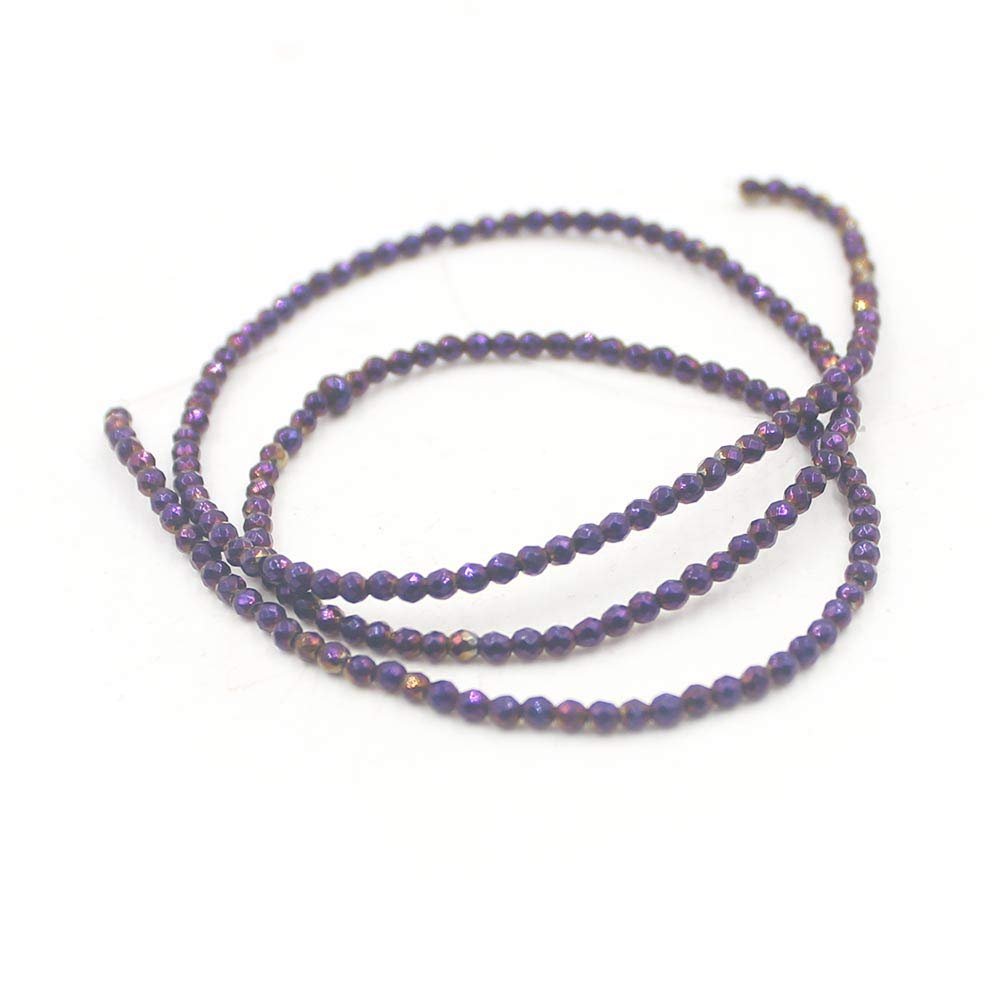 2mm Round Faceted Small Jewelry Loose Gemstone Beads Strand 15" Natural Stone for Necklace Bracelet DIY Design (#26 Purple Hematite)