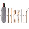 DEVICO Camping Utensils, 8-Piece Full-Size Reusable Silverware for Lunch Adult, Stainless Steel Portable Fork Spoon Knife Set for Work, Travel Cutlery Set with Case and Chopsticks Straws (Rose Gold) view 2
