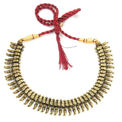 athizay Indian necklace antique golden color metal Beads Pattern Brass for Garba Navratri Diwali Dussehra Lohri Onam traditional Indian fashion