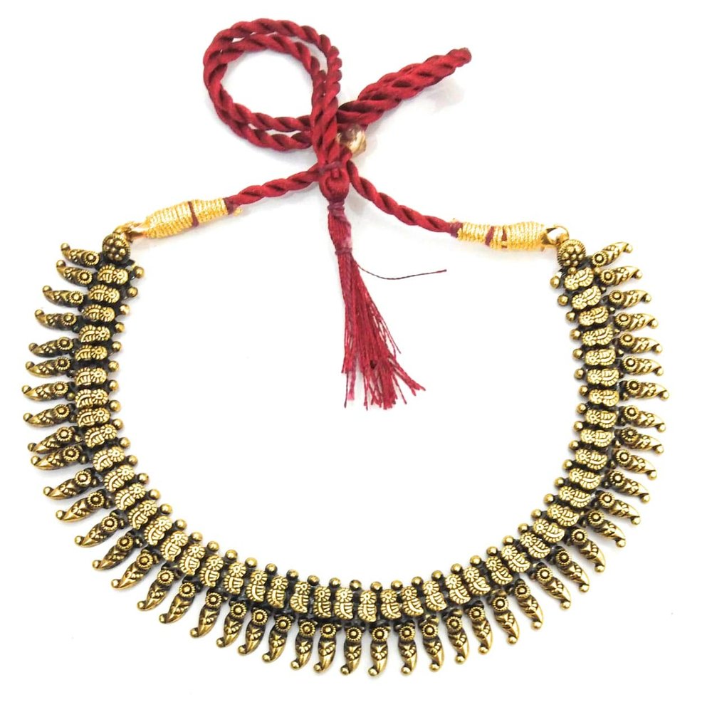 athizay Indian necklace antique golden color metal Beads Pattern Brass for Garba Navratri Diwali Dussehra Lohri Onam traditional Indian fashion