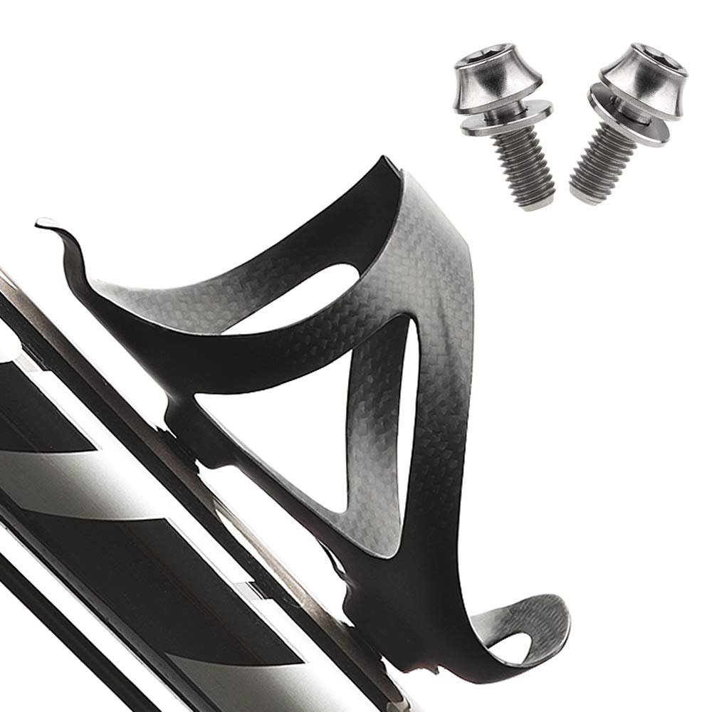 Yaruijia Lightweight Carbon Fiber Bicycle Water Bottle Cages with M5x12mm Titanium Screws for MTB Road Bike (Titanium Bolt+Matte)