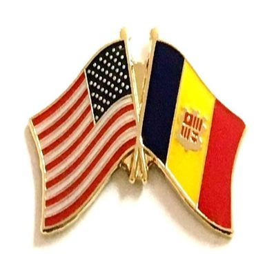 Andorra Friendship Double Flag Lapel Pin US Crossed Emblem Tie and Hat Pin Badge