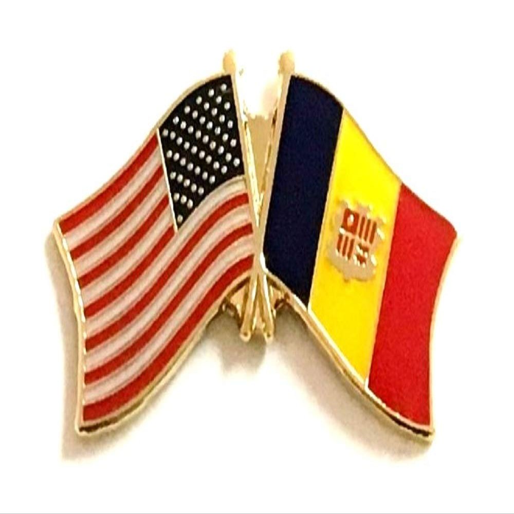 Andorra Friendship Double Flag Lapel Pin US Crossed Emblem Tie and Hat Pin Badge