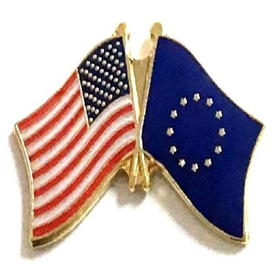 European Union Friendship Double Flag Lapel Pin US Crossed Emblem Tie and Hat Pin Badge