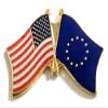 European Union Friendship Double Flag Lapel Pin US Crossed Emblem Tie and Hat Pin Badge view 1