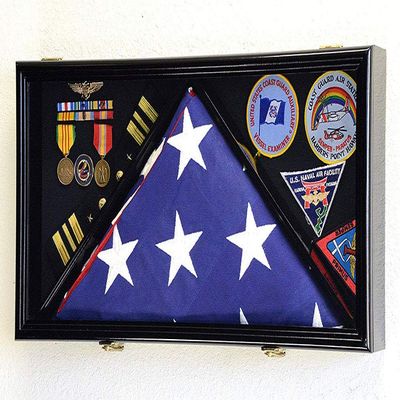 Large Flag & Medals Military Pins Patches Insignia Holds up to 5x9 Flag Display Case Frame Cabinet Shadowbox