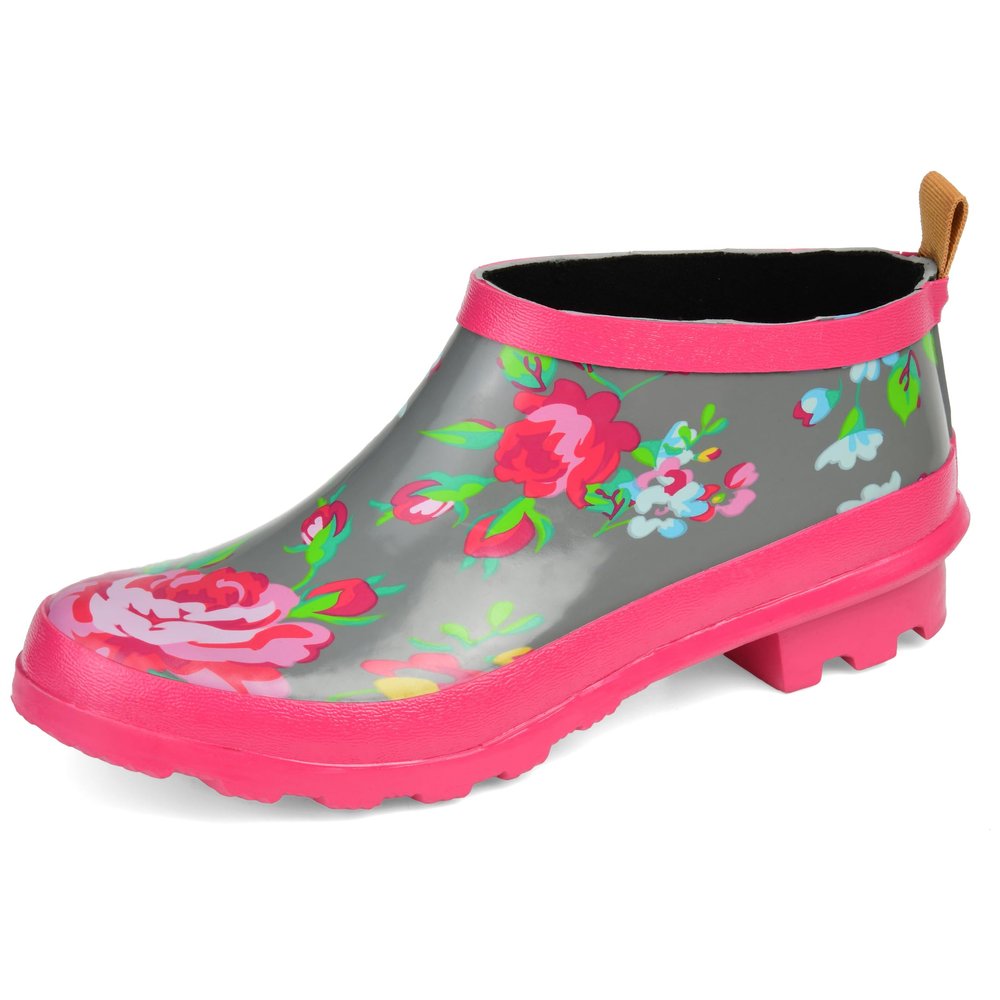 Journee Collection Women's Rainer Rain Boot, Grey Floral, 7.5