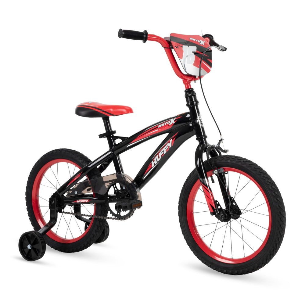 Huffy Moto X Boys 16" Bike, Ideal for Ages 4 to 6 Years Old, Moto X Accents, Adjustable Comfort, Chain Guard for Safety, Removable Training Wheels, Sleek Red and Black Frame