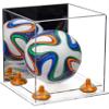 Better Display Cases Acrylic Mini - Miniature (not Full Size) Soccer Ball Display Case with Mirror Case, Orange Risers and Clear Base (B03/A015) view 1