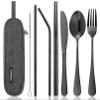 Travel Utensils Set with Case  8-Piece Reusable Stainless Steel Camping Cutlery Set for Lunchbox, Office, School  Portable Fork Spoon Knife Chopsticks  Dishwasher Safe  Black view 1