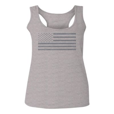 0176. Gray America USA American United States Vintage Flag Patriotic Style Women's Tank Top Racerback (Light Gray Large)