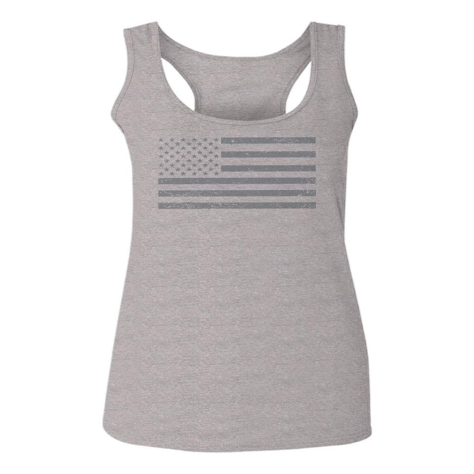 0176. Gray America USA American United States Vintage Flag Patriotic Style Women's Tank Top Racerback (Light Gray Large)