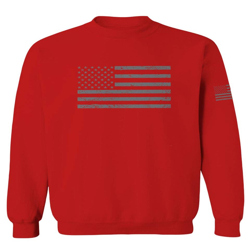 0176. Gray America USA American United States Vintage Flag Patriotic Style Men's Crewneck Sweatshirt (Red, X-Large)