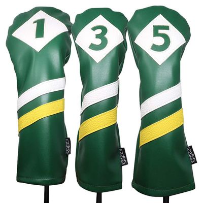 Majek Retro Golf Headcovers Green White and Yellow Vintage Leather Style 1 3 5 Driver and Fairway Head Covers Fits 460cc Drivers Classic Look